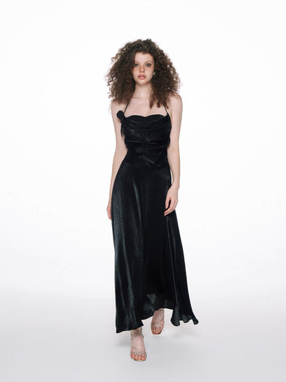 Midnight Satin Halterneck Slip Dress