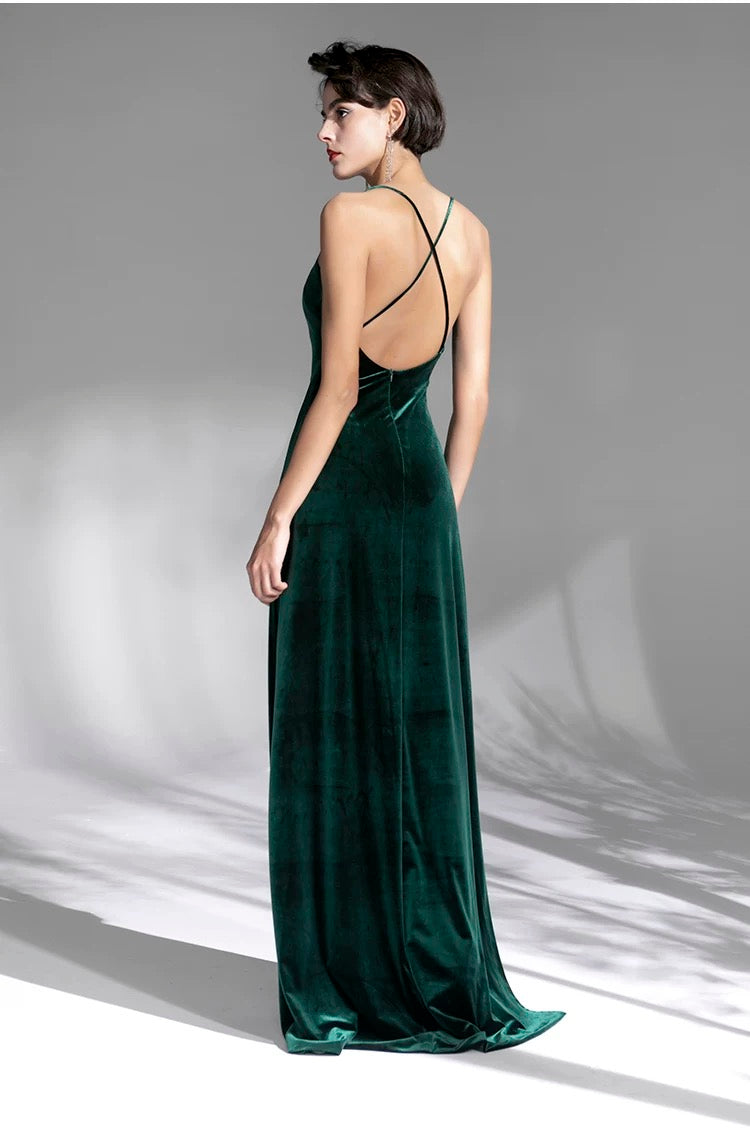 Women's Slim Fit Dark Green Maxi Dress – Elegant High-Waist Evening Gown