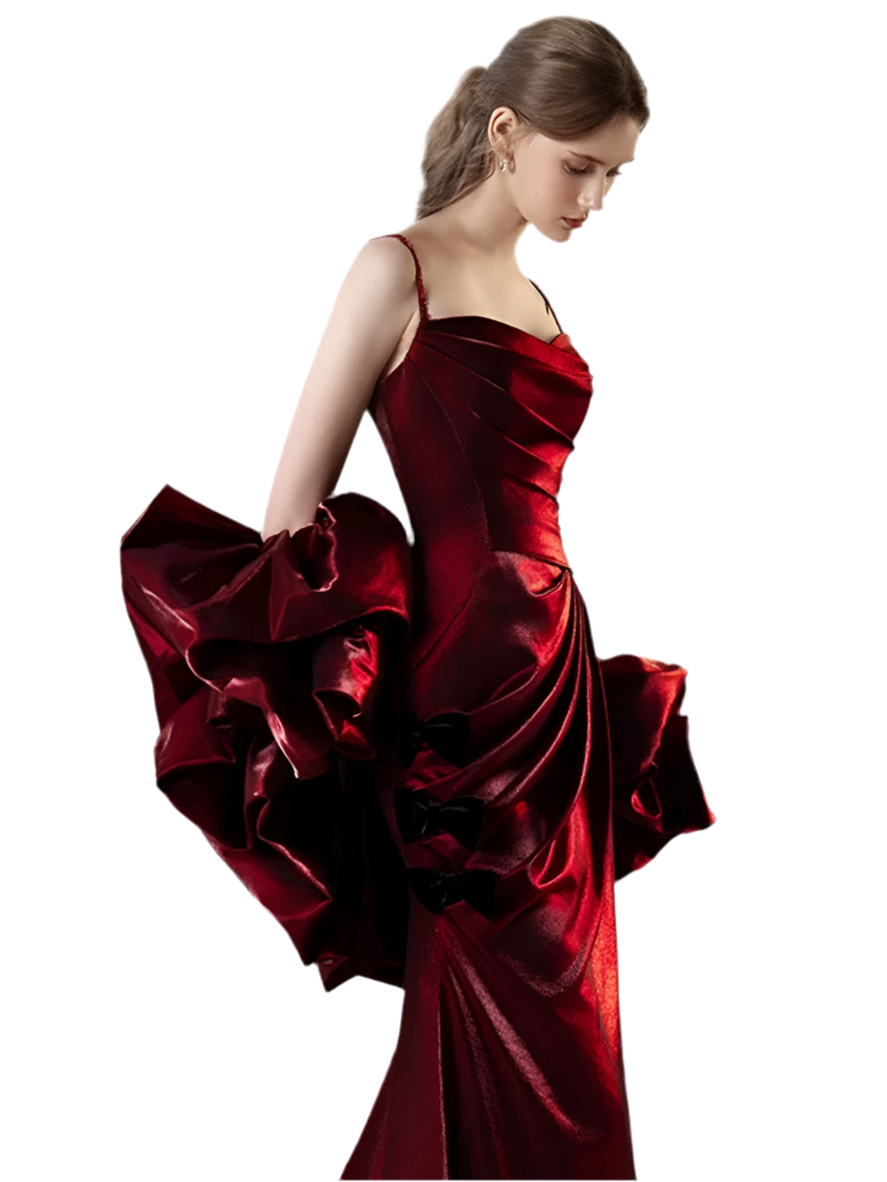 Luxury Burgundy Ruffle Fishtail Dress