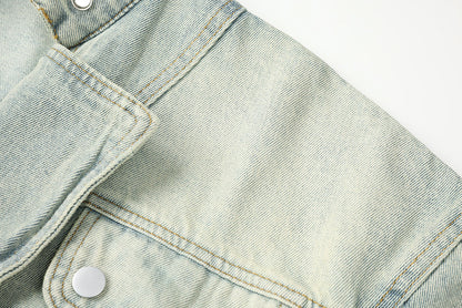 High-Waist Blue Denim Motorcycle Jacket