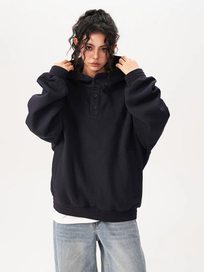 Layer Double-Neck Buttoned Hoodie