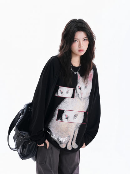 Retro Cat Vibes Oversized Crewneck