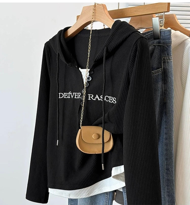 Layered Hem Graphic Text Hooded Sweater – Must-Have Streetwear