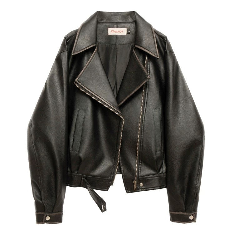 ChromeFade Cropped Leather Jacket
