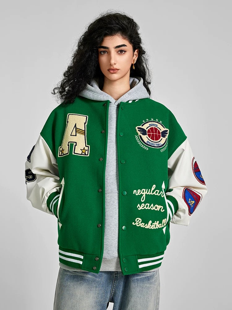 "Unisex Oversized Varsity Jacket – Loose Fit with Baseball Collar, Available in S-XL"