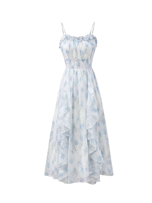 French Blue Floral Slip Dress