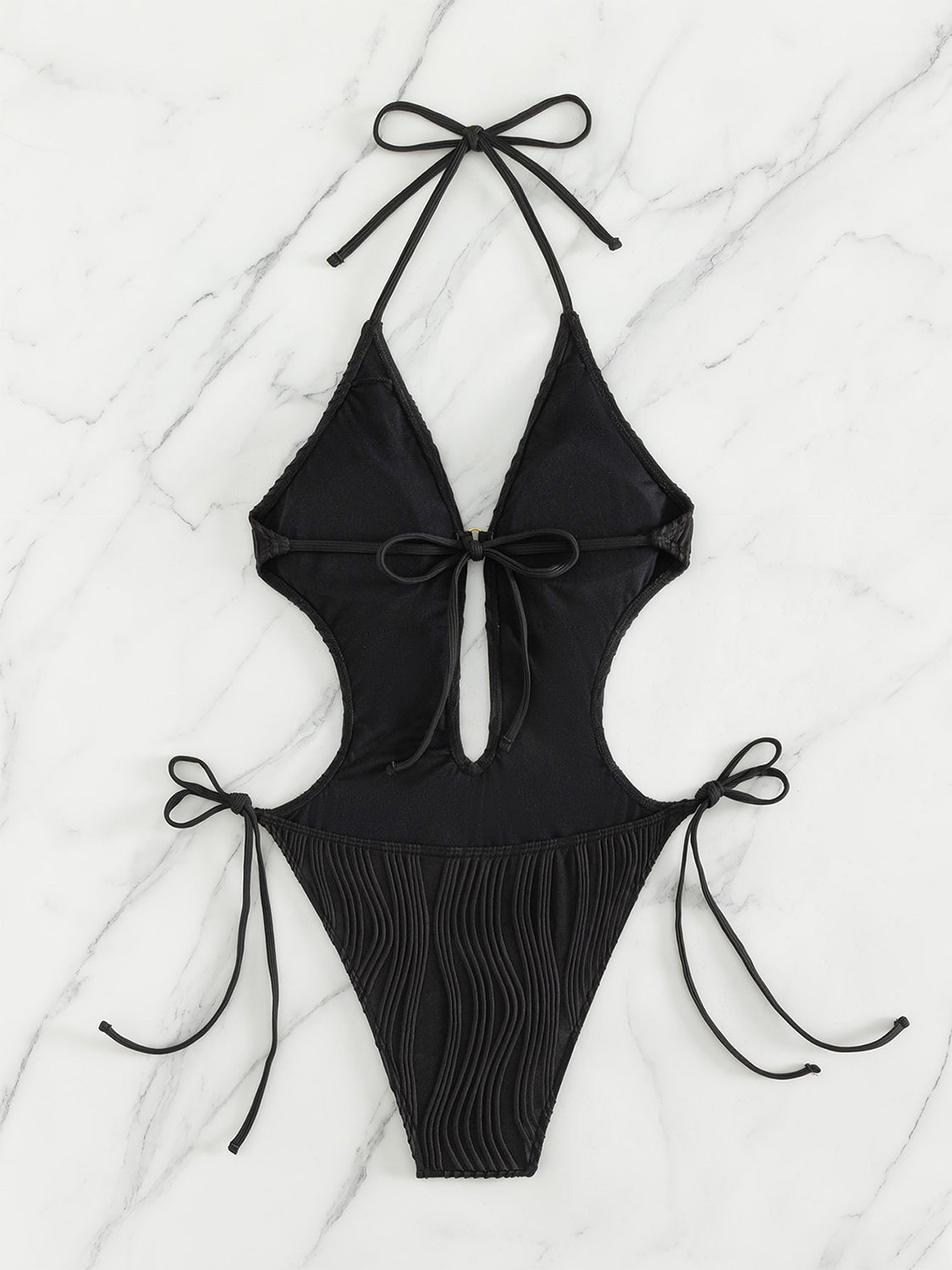 Textured Cutout Tied One-Piece Swimwear Trendsi