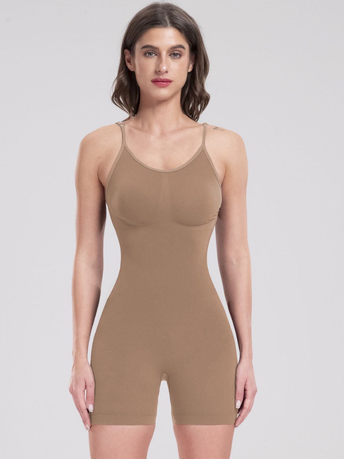 Scoop Neck Spaghetti Strap Active Romper - bllue yonders