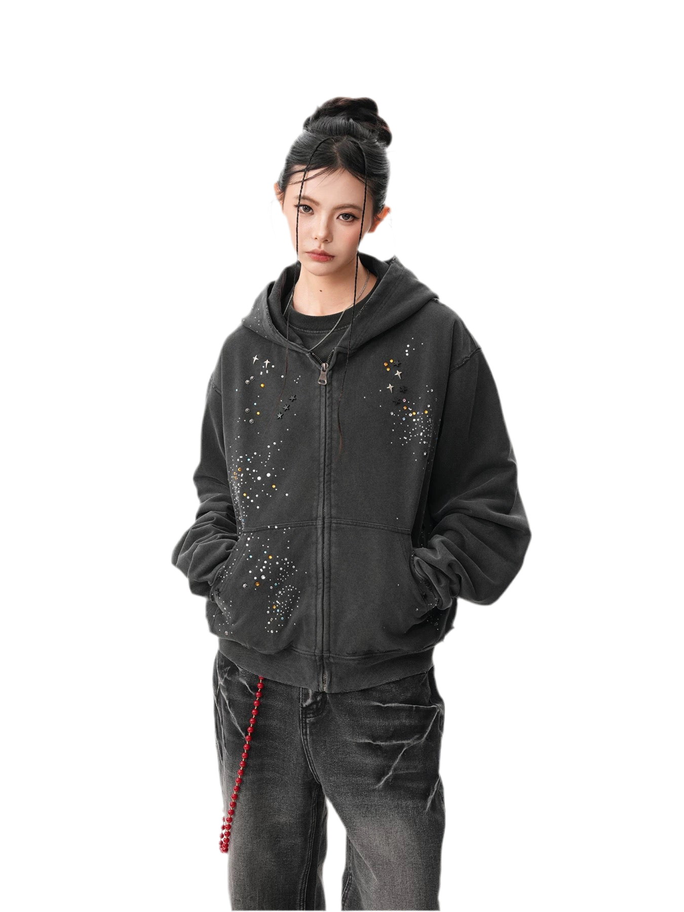 Black Starlit Splatter Zipper Hoodie