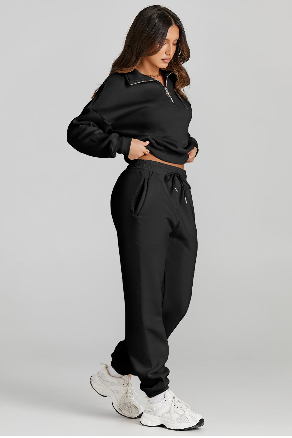 Two-Piece Drawstring Loungewear Set – Casual Jogger Sweatpants and Quarter-Zip Pullover for Everyday Comfort