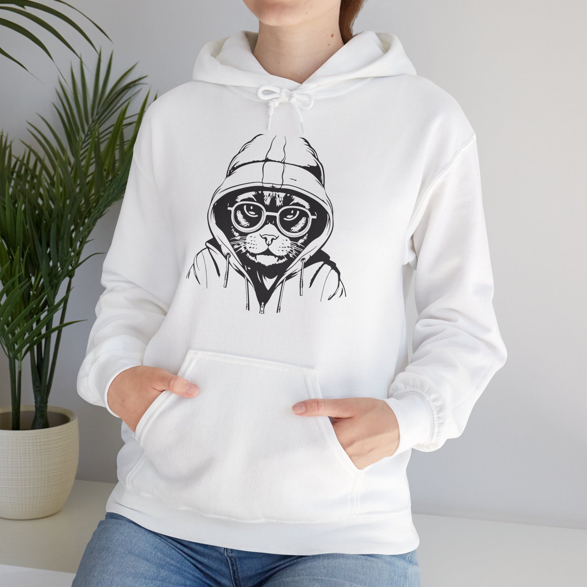 "Hooded Cat Graphic Hoodie - bllue yonders