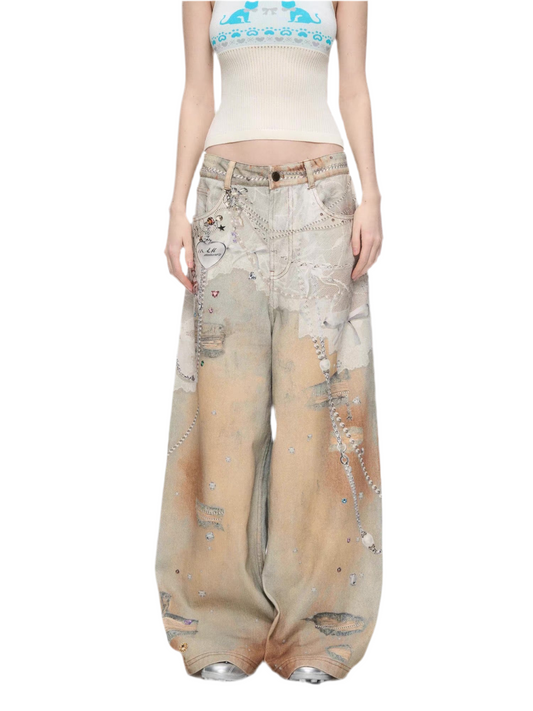 Hand-Painted Wide-Leg Jeans