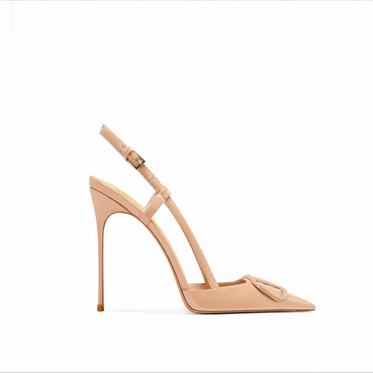 Glossy Buckle Strap Pointed Toe Heels