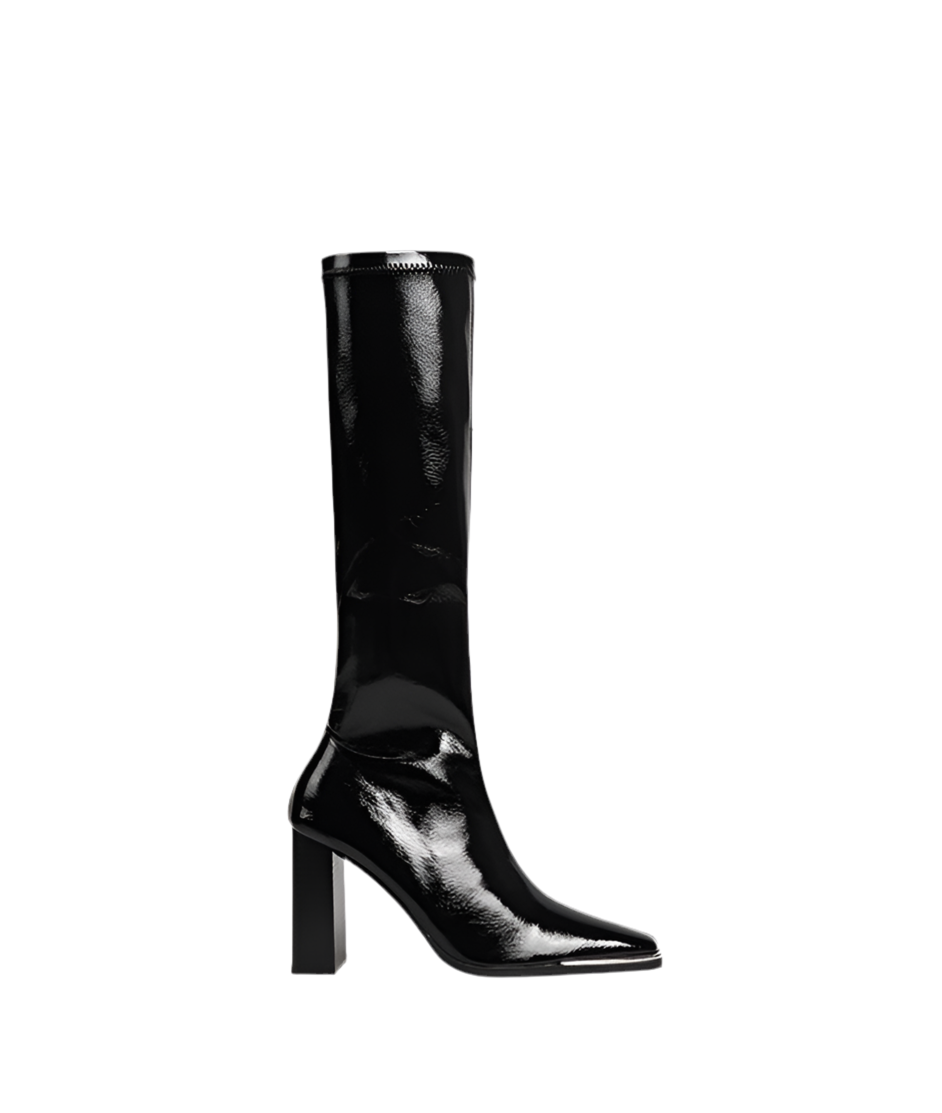 Glossy Patent Leather Block Heel Boots