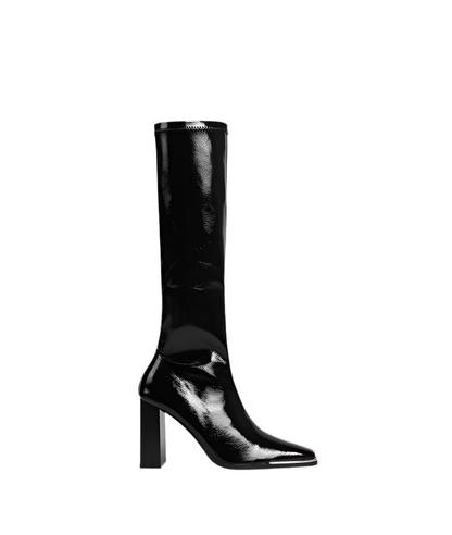 Glossy Patent Leather Block Heel Boots