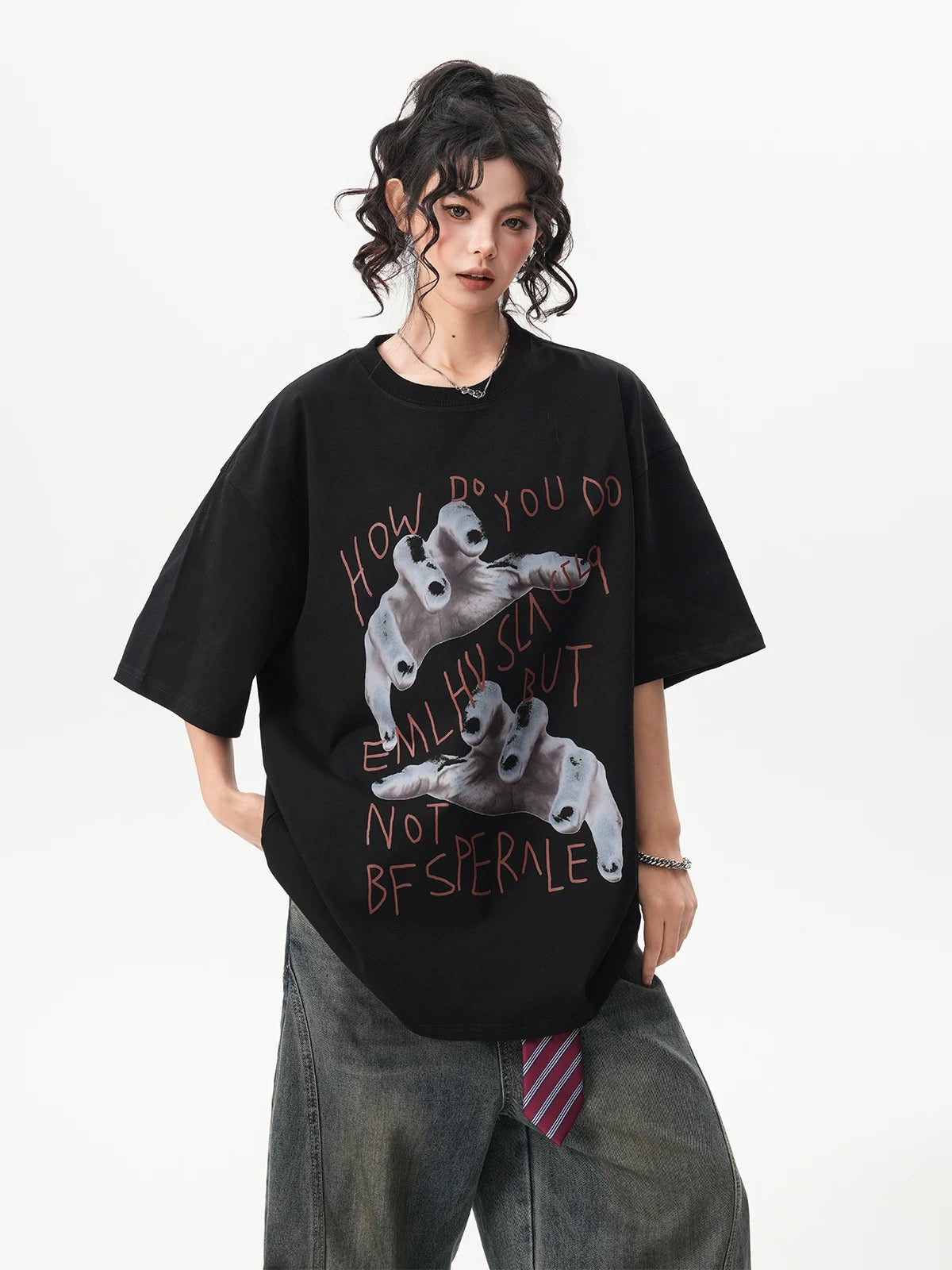 Retro Palm Print Cotton T-Shirt