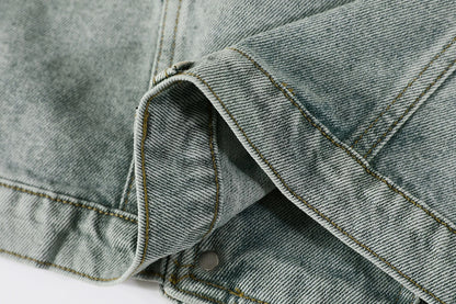 Cropped denim Jacket with Belted Waist
