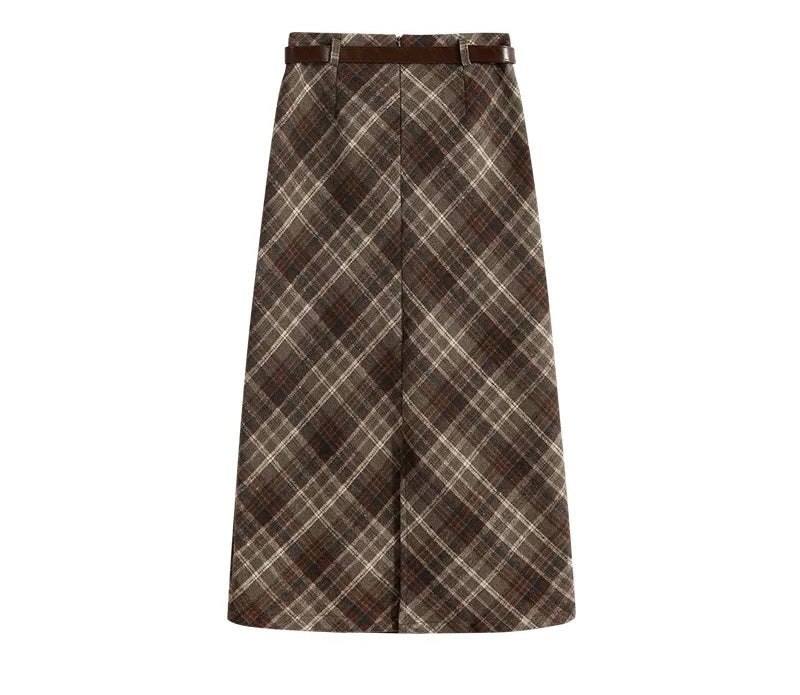 Classic Plaid Woolen A-Line Skirt