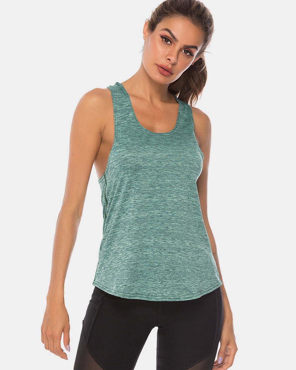 Full Size Scoop Neck Wide Strap Active Tank - bllue yonders