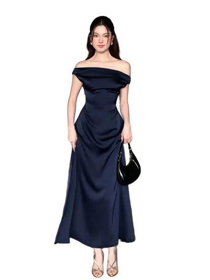 Midnight Muse Off-Shoulder Satin Dress