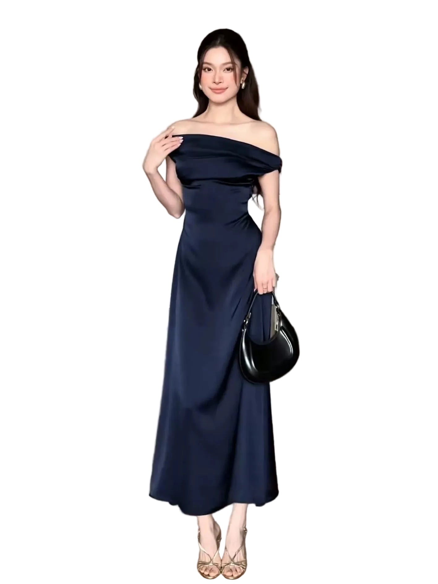 Midnight Muse Off-Shoulder Satin Dress