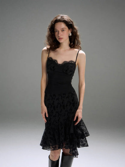 Lace Trim Flare Slip Top & Skirt Set
