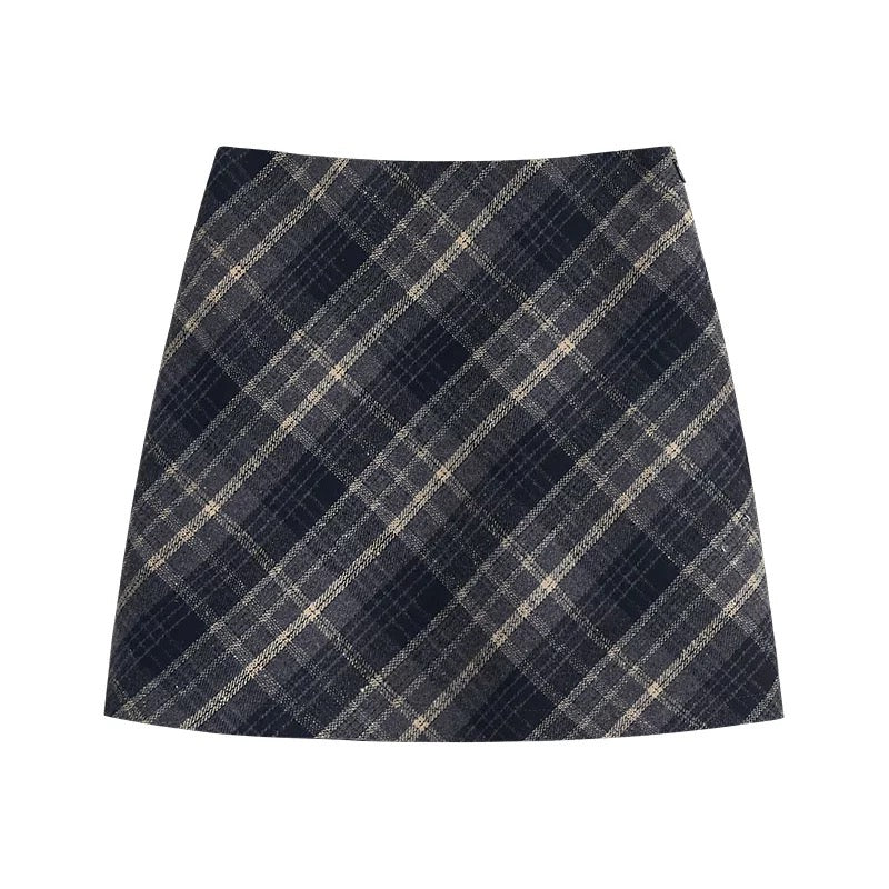 Classic Plaid Woolen A-Line Skirt