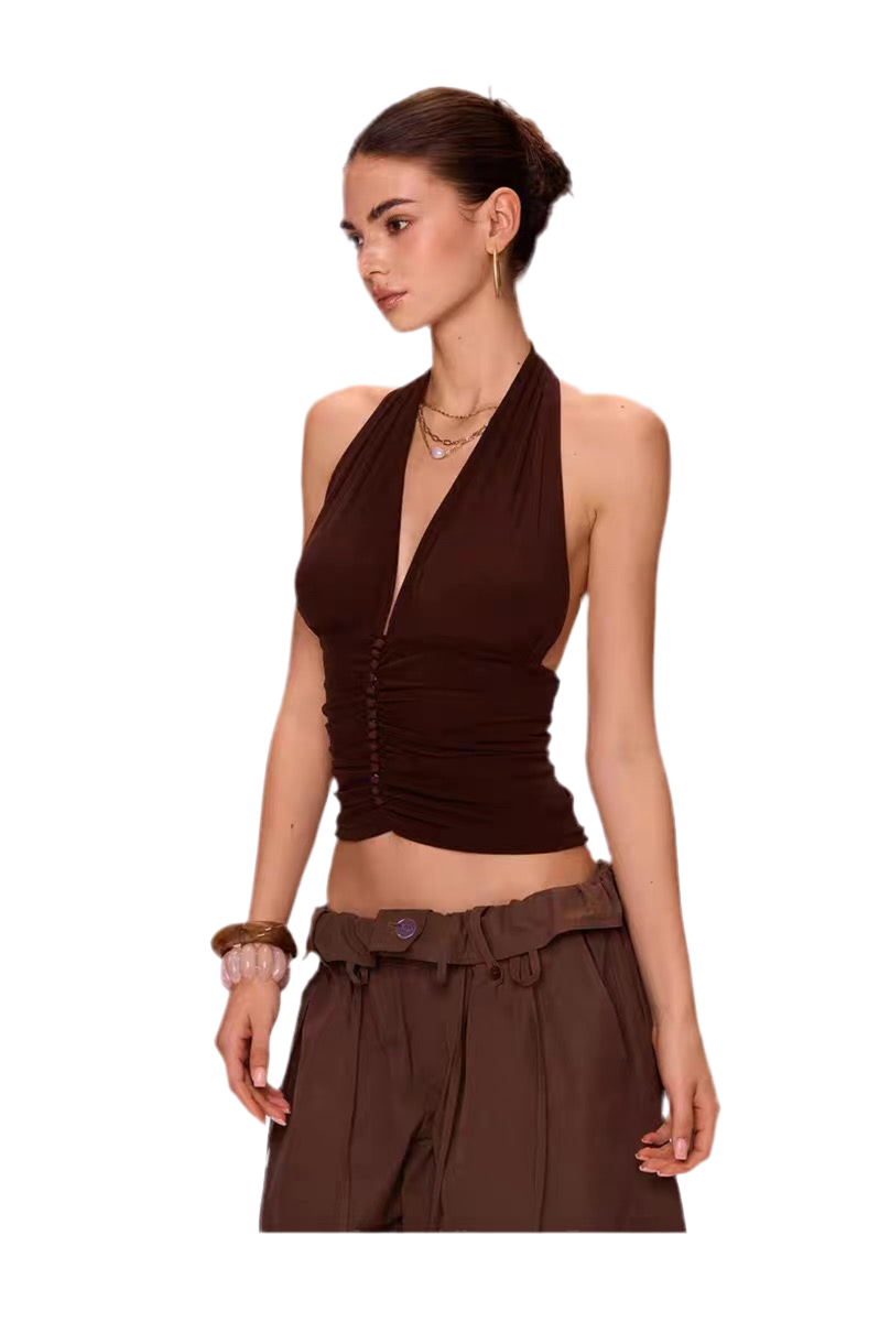 Chic Buttoned Halter Mesh Camisole