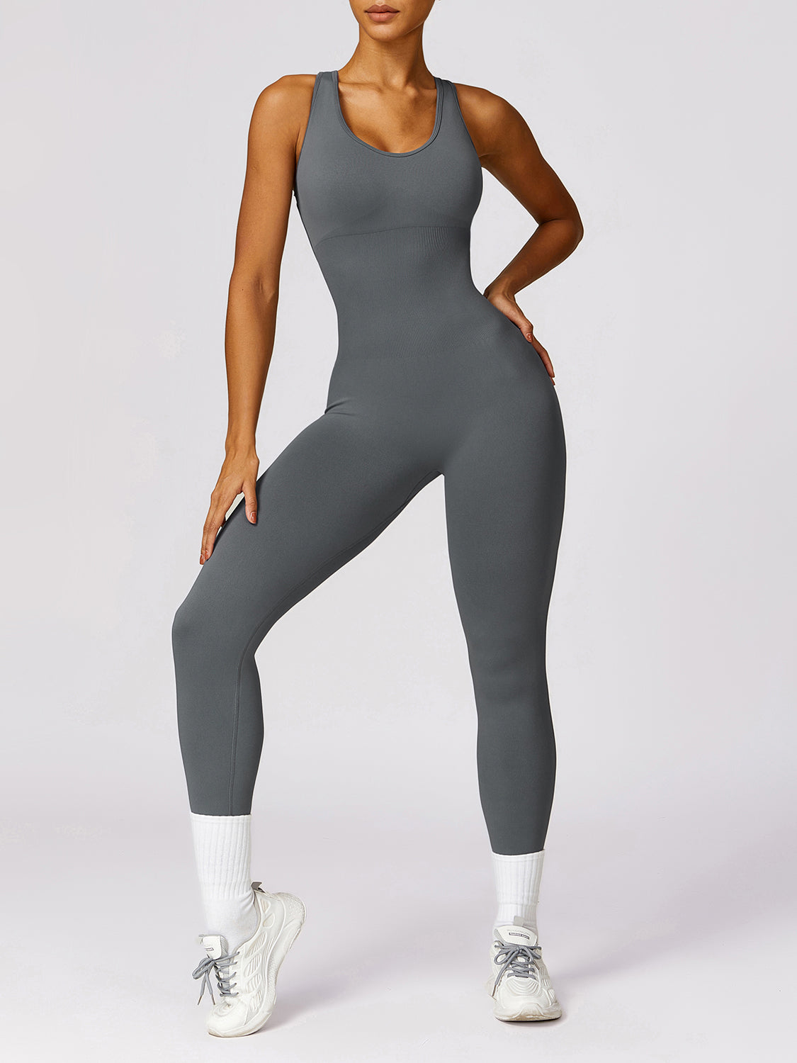 Basic Bae Sleeveless Cutout Racerback Active Jumpsuit - bllue yonders