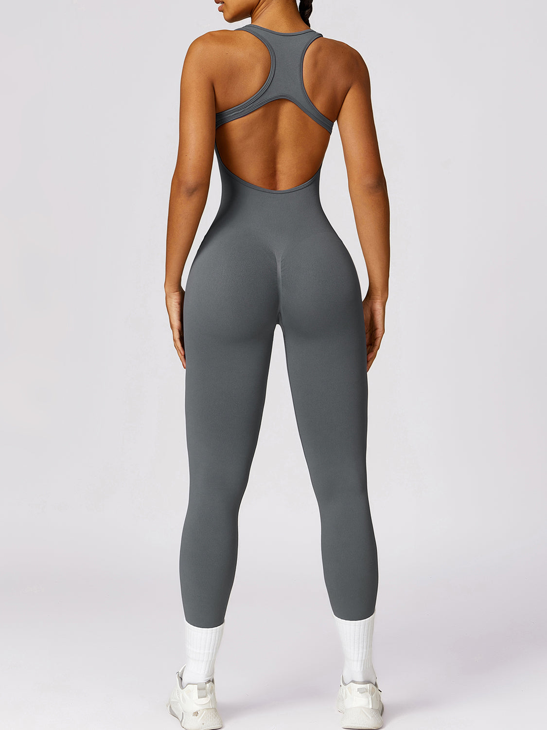 Basic Bae Sleeveless Cutout Racerback Active Jumpsuit - bllue yonders