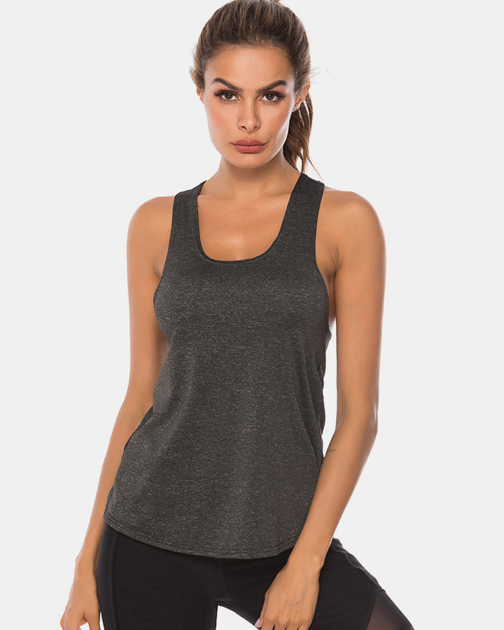 Full Size Scoop Neck Wide Strap Active Tank - bllue yonders