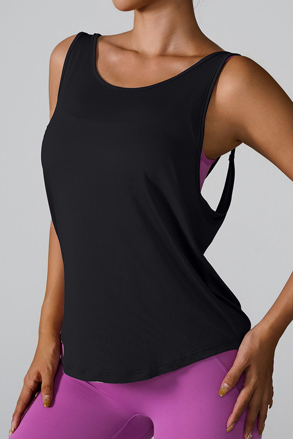 Crisscross Round Neck Active Tank - bllue yonders