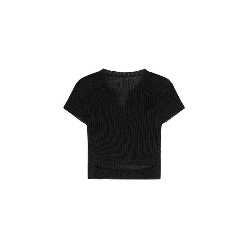 Chic Knitted Button Crop Top