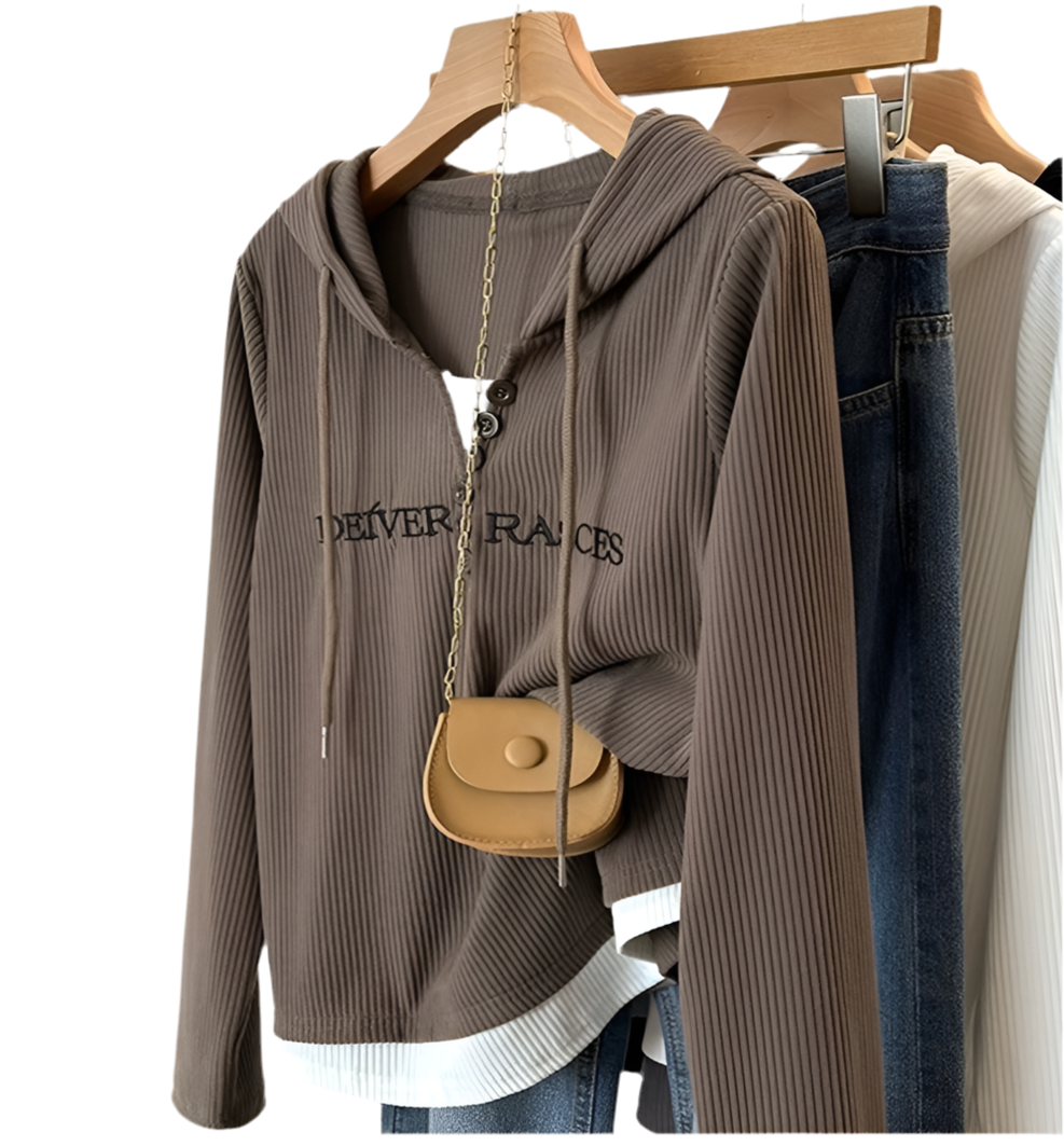 Layered Hem Graphic Text Hooded Sweater