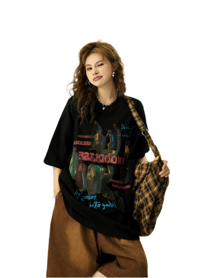 Playful Vintage Print Baggy T-Shirt