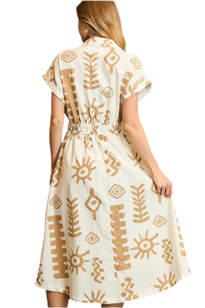 Print Elastic Waist Midi Dress