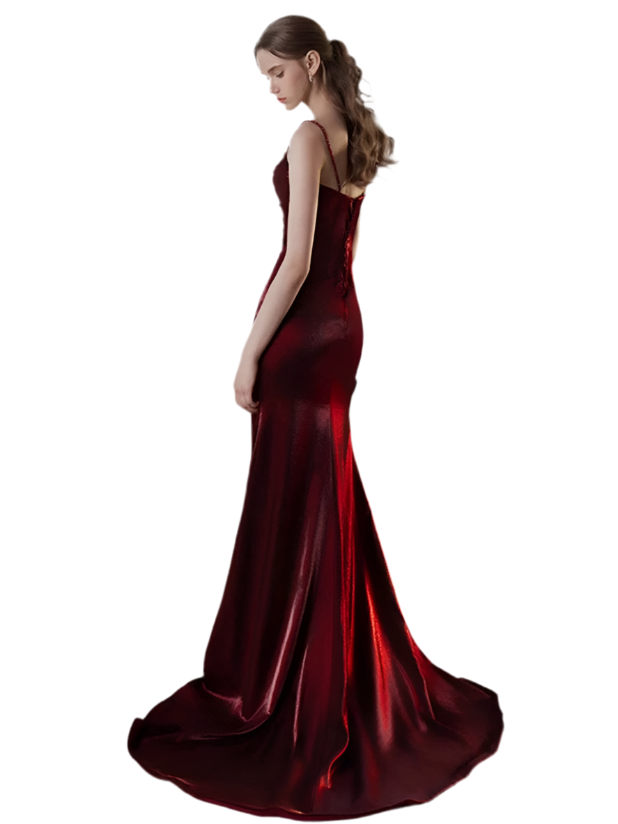 Luxury Burgundy Ruffle Fishtail Dress