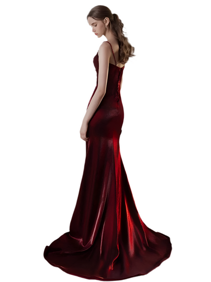 Luxury Burgundy Ruffle Fishtail Dress