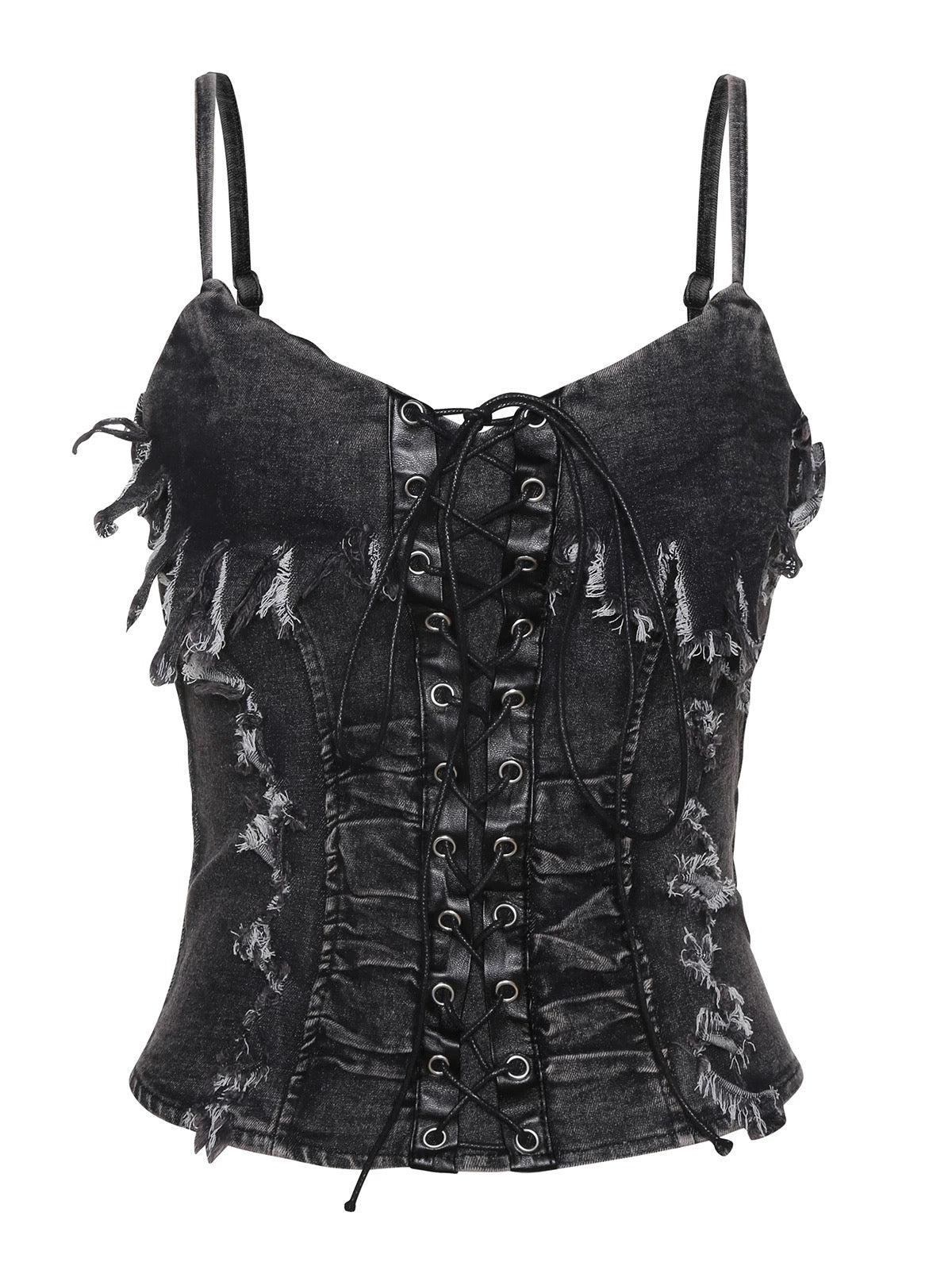 Edgy Denim Lace-Up Corset Top