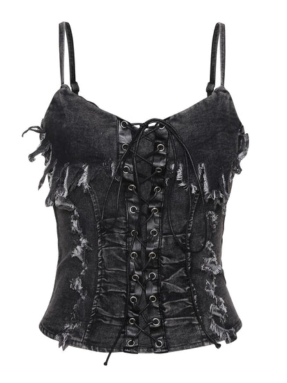 Edgy Denim Lace-Up Corset Top