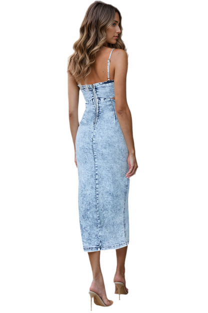 Cutout Slit Spaghetti Strap Denim Dress