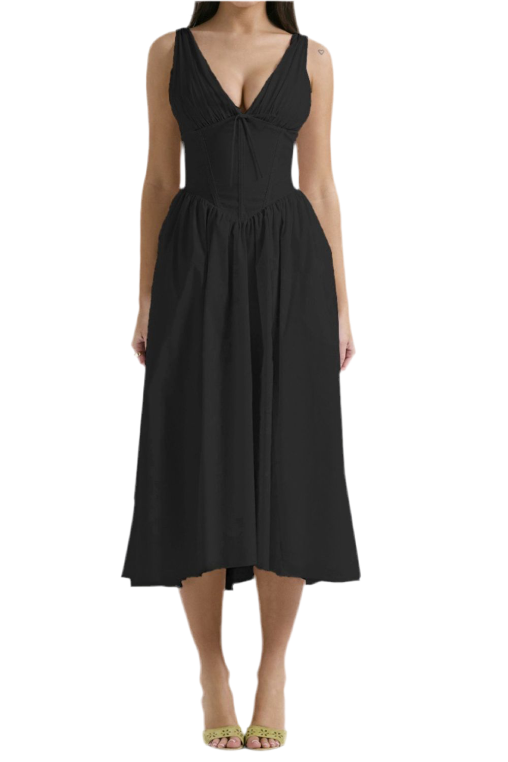 Ruched V-Neck Sleeveless Dress with Pockets