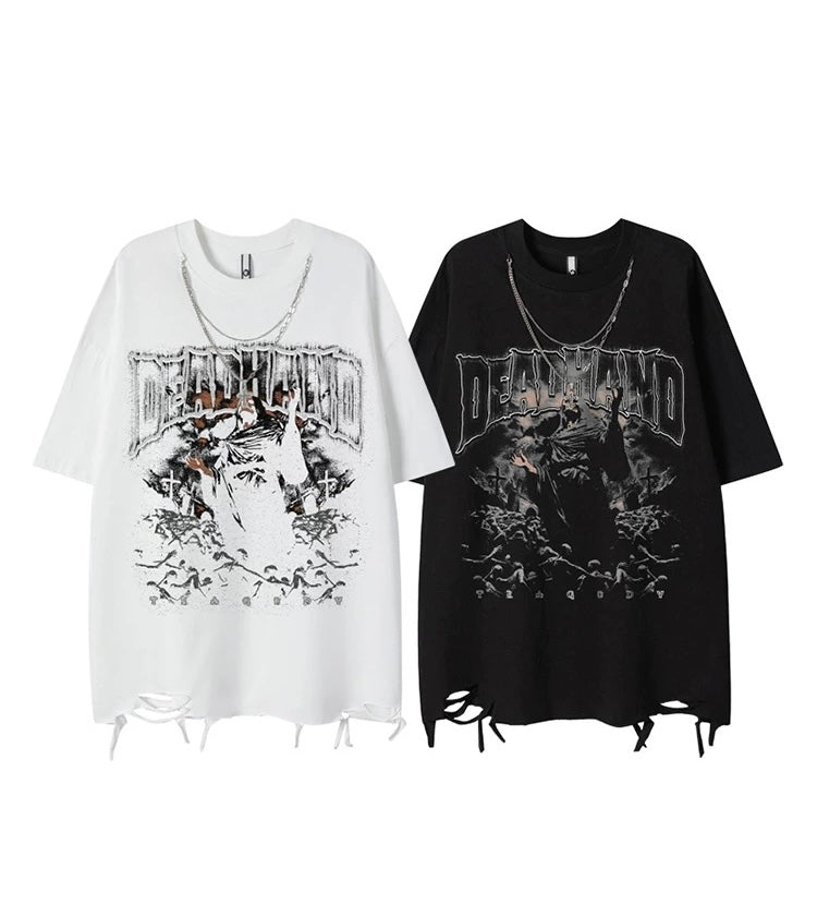 Hip Hop Graphic Tee with Necklace