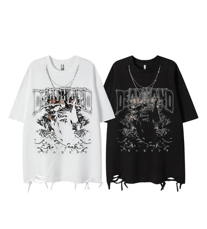 Hip Hop Graphic Tee with Necklace