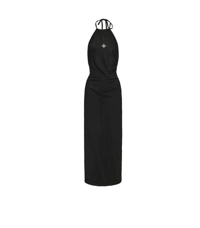 Backless Halter Satin Maxi Dress