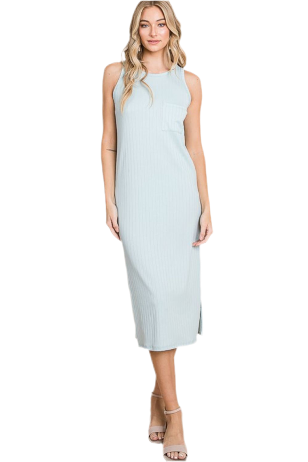 Ribbed Knit Sleeveless Midi Dress