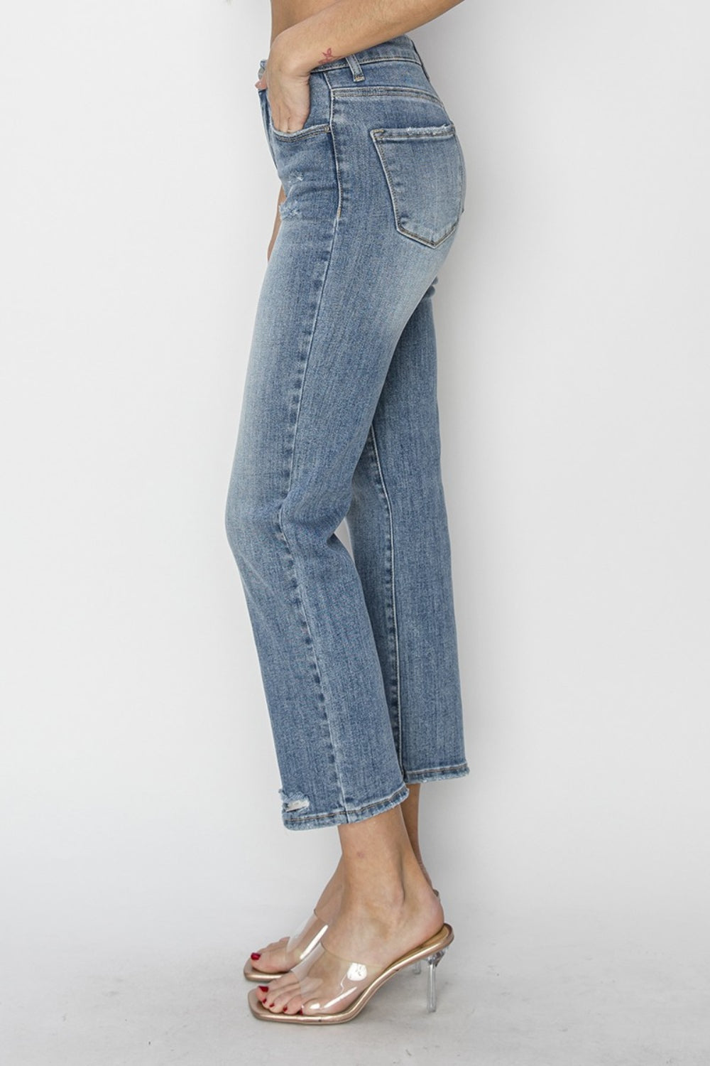 RISEN Full Size High Waist Distressed Cropped Jeans Trendsi