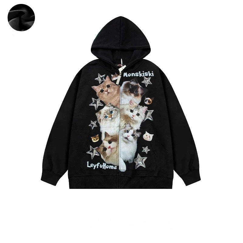 Starry Cat Parade Zipper Hoodie