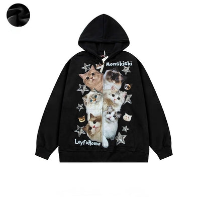 Starry Cat Parade Zipper Hoodie