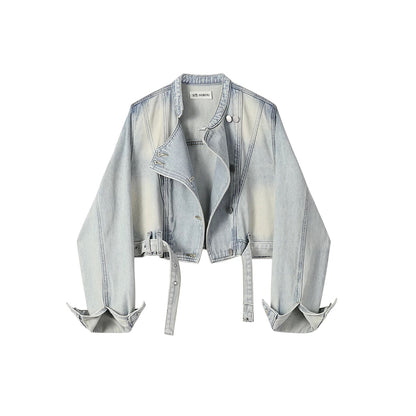 Cropped denim Jacket with Belted Waist